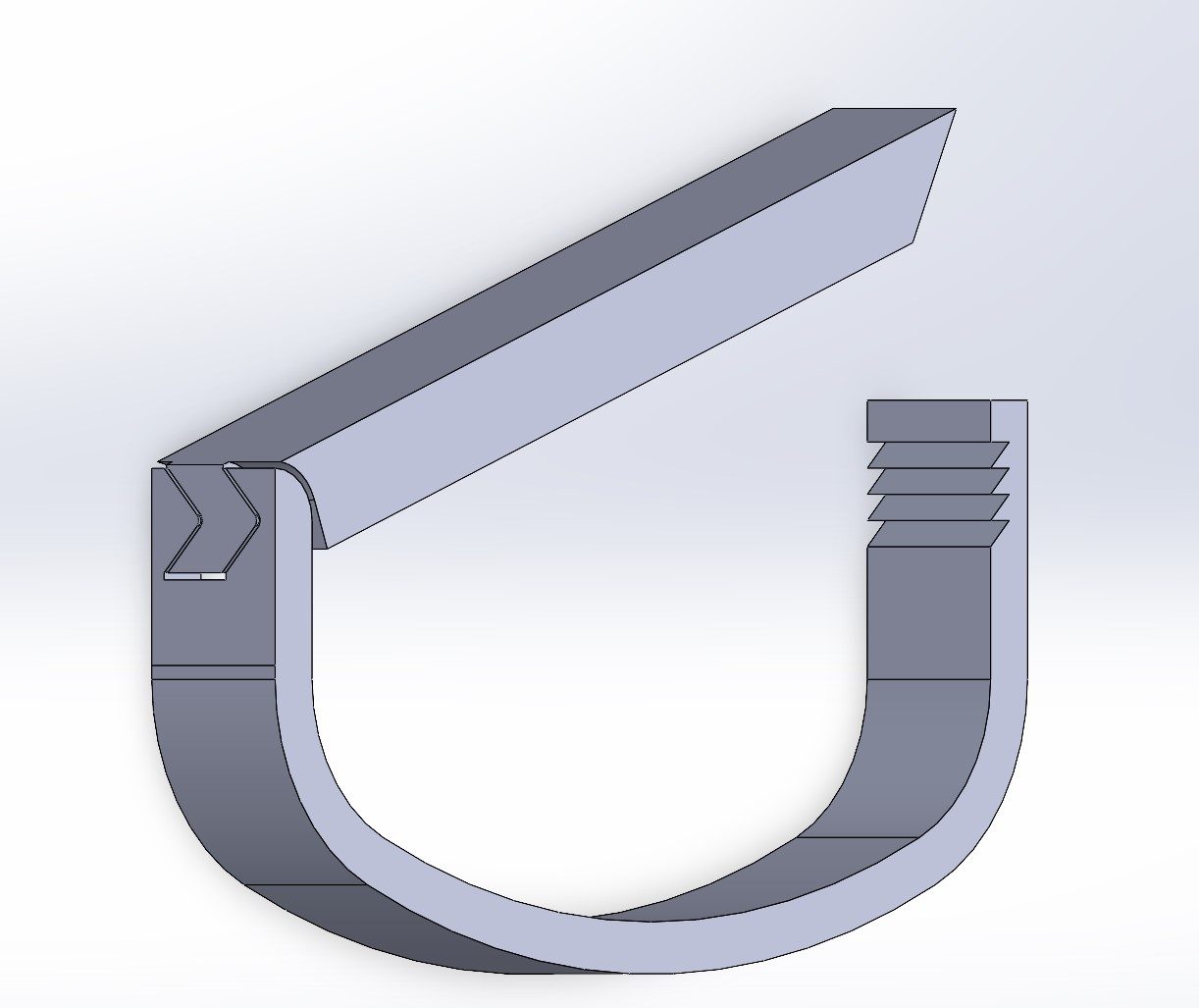 Section view of the capo assembly cut through the print-in-place hinge